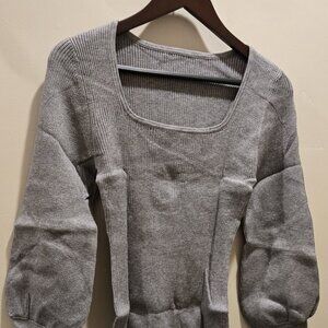 Women's Long Sleeve Shirts Square Neck Ribbed Knit Tops Casual Slim Fitted.